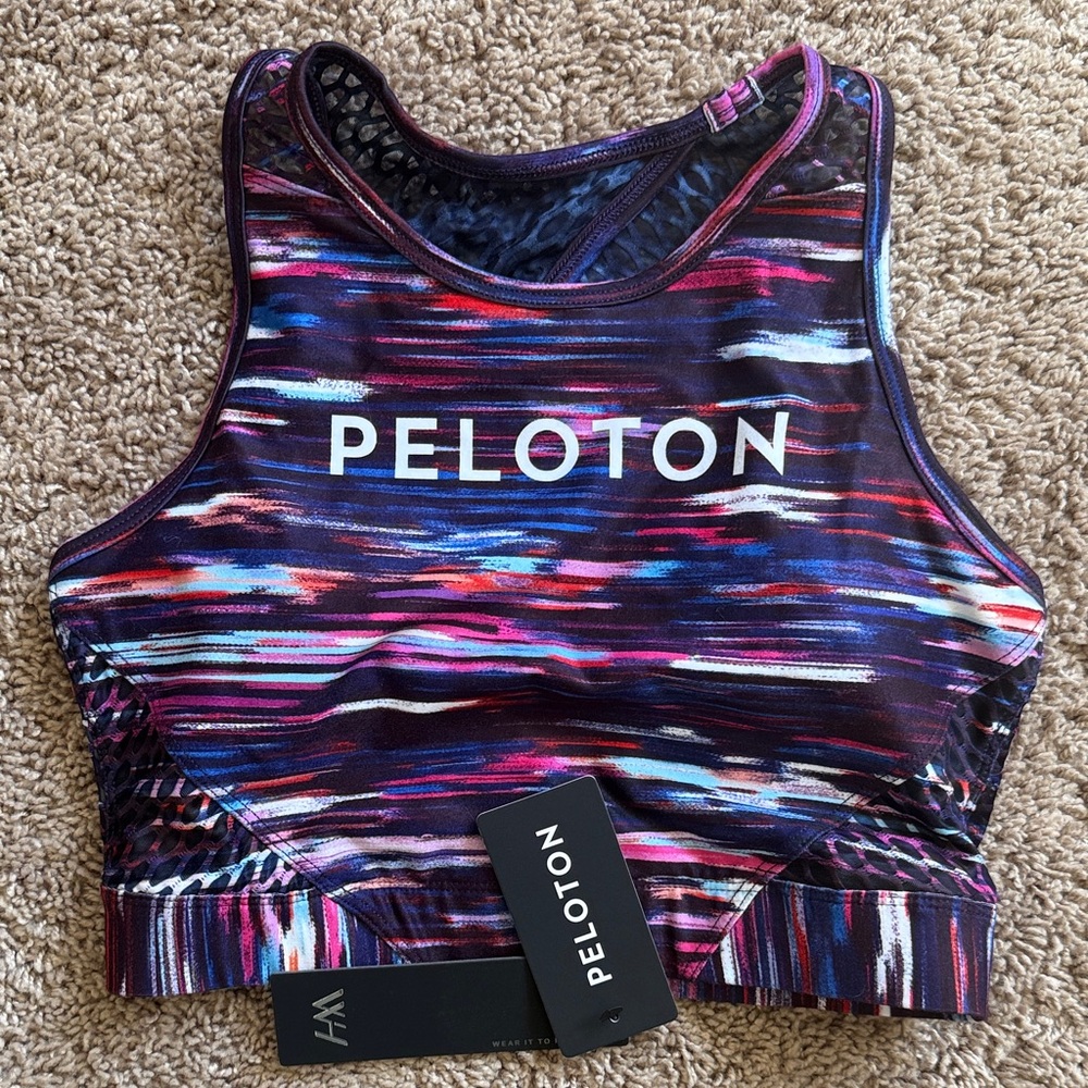 Peloton Purple Pink Blue Striped Performance Sports Bra